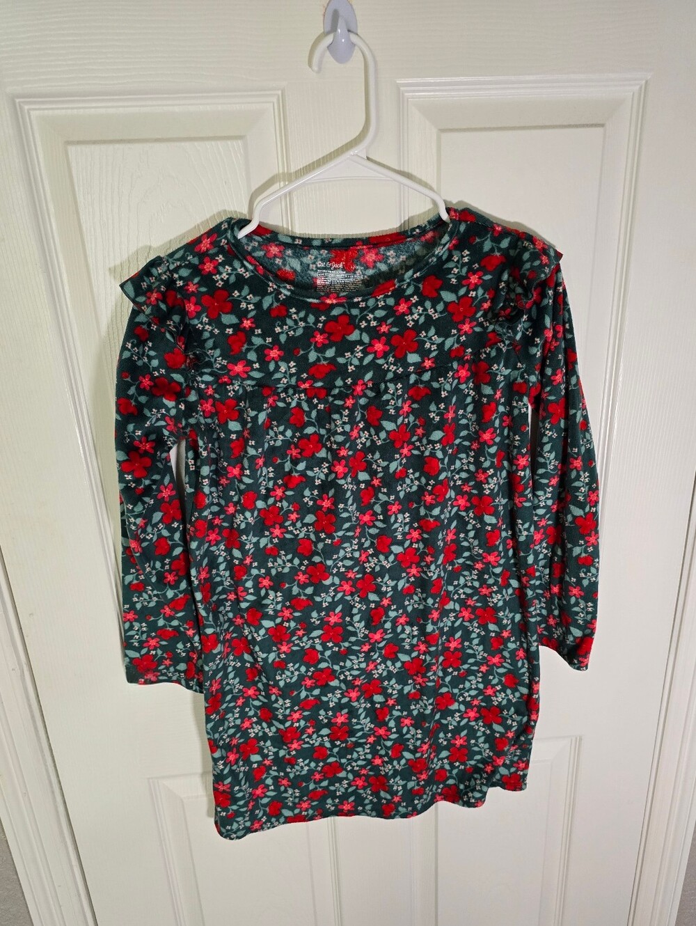Cat & Jack Girls Ruffle Long Sleeve Fleece Christmas Floral Night Dress Large